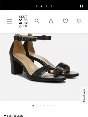 Naturalizer Black Leather Ankle-Strap Block Heel Sandals
